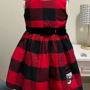 Super cute upcycled red and black buffalo plaid Christmas dress. Size 18-24m